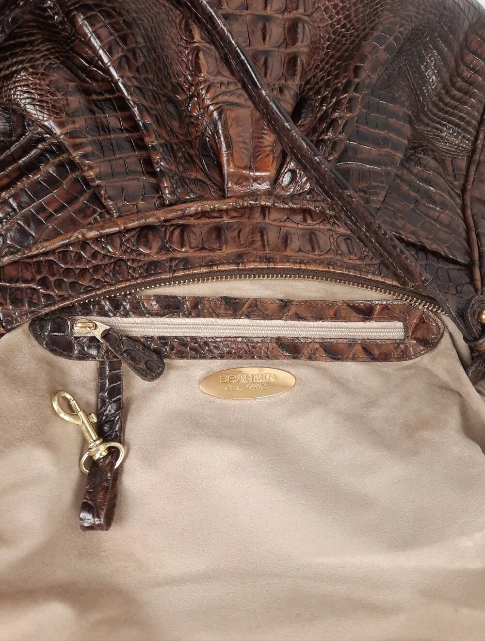 Brahmin Pecan Melbourne Croc-Embossed Hobo Shoulder Bag